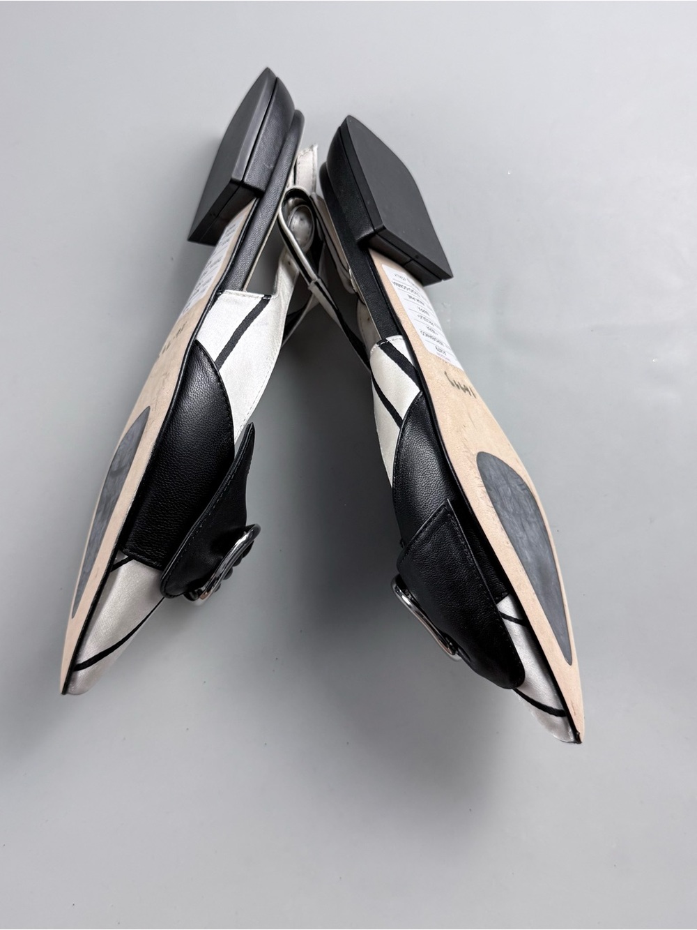 BeautiSoles Nero Bianco Leather Slingback Pointed Toe Heels EU 37 US 7 - Picture 7 of 7